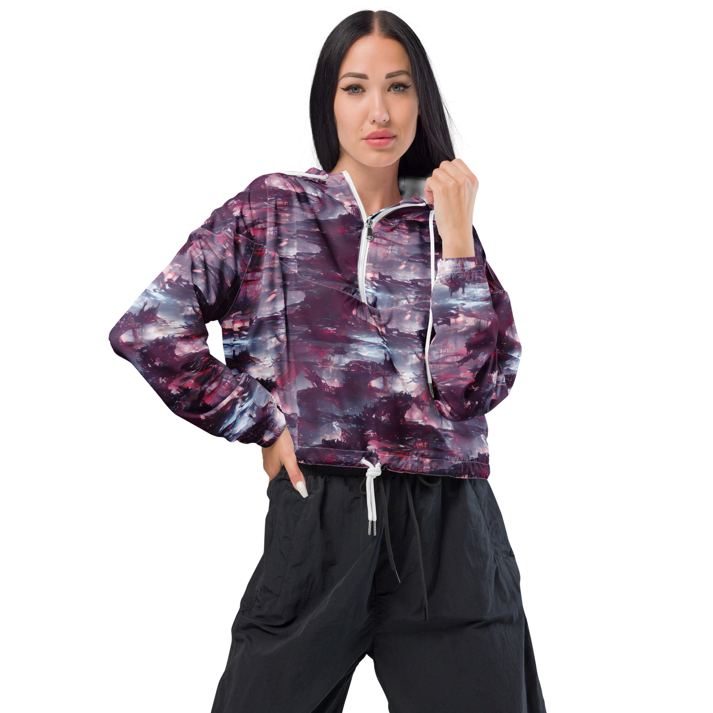 Women's Cropped Windbreaker - Twilight Fortresses