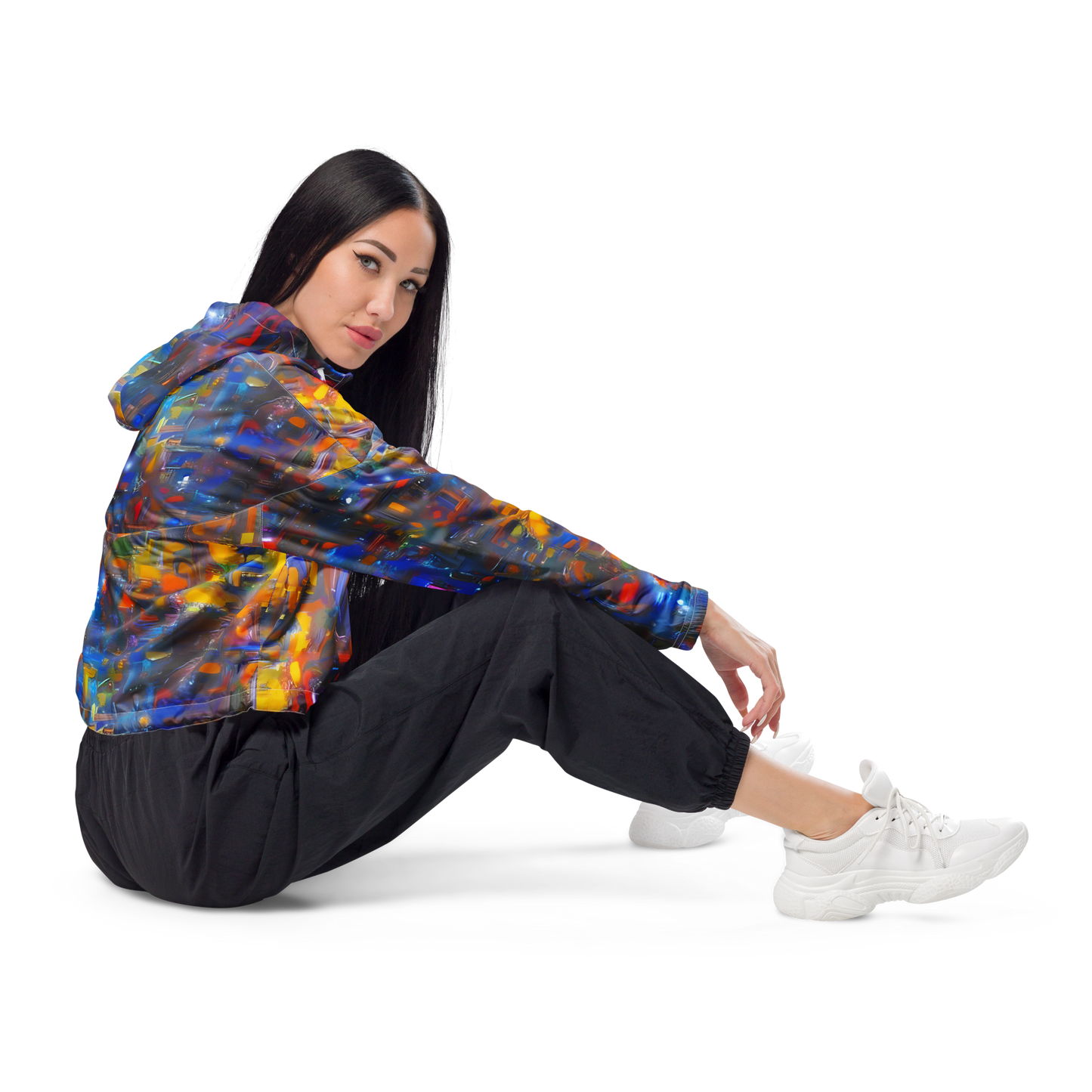 Women's Cropped Windbreaker - Abstract Conflux