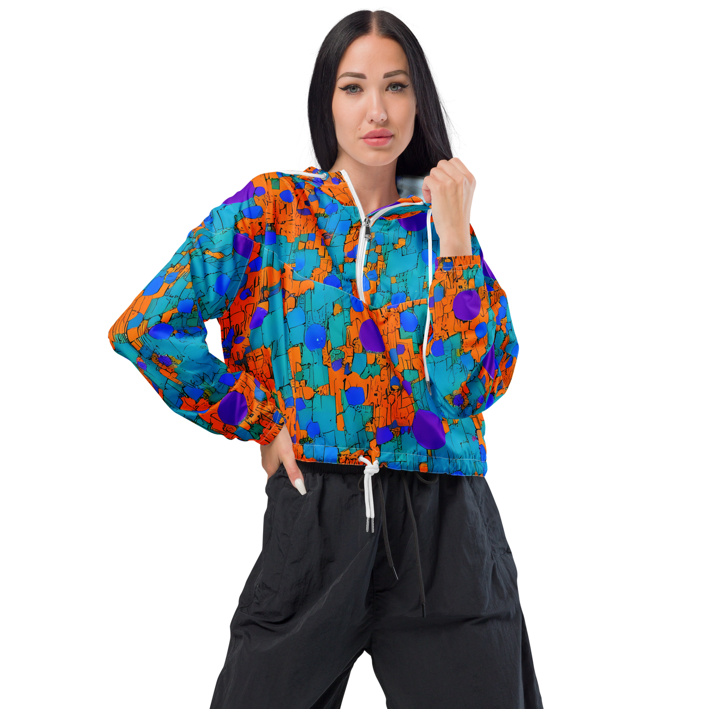 Women's Cropped Windbreaker - Intergalactic Rhythms