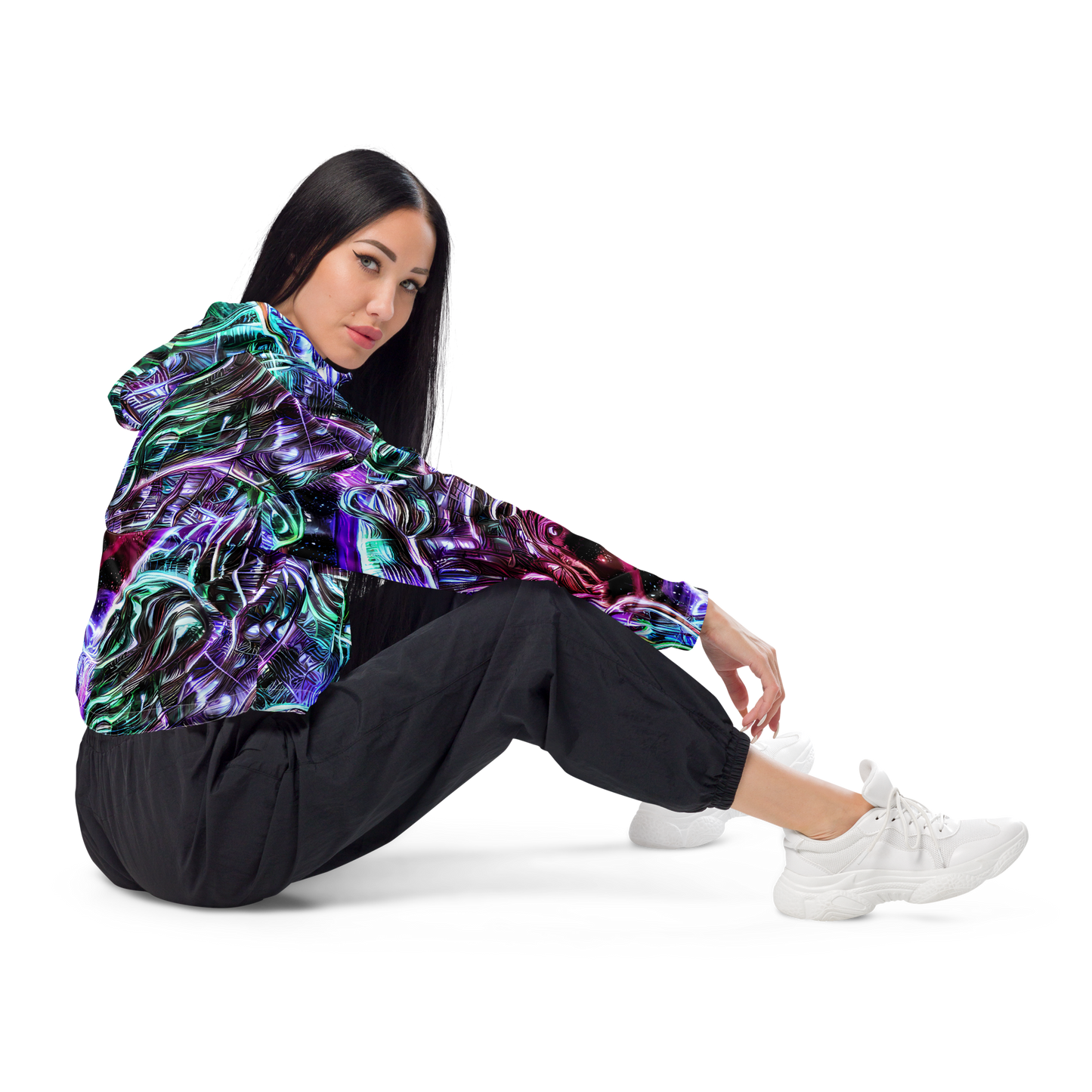 Women's Cropped Windbreaker - Nebula Fusions