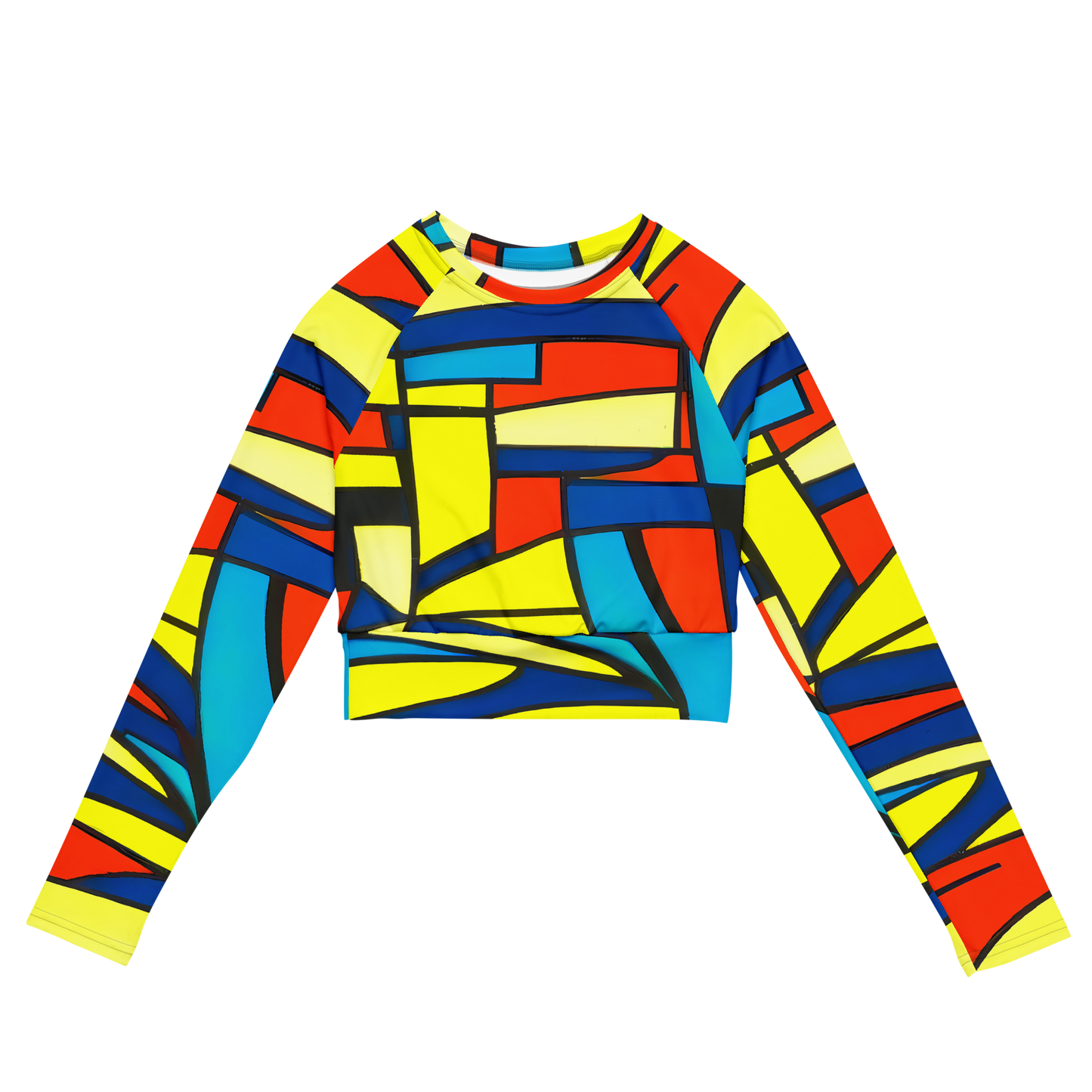 Long Sleeve Crop Top - Neon Fractals