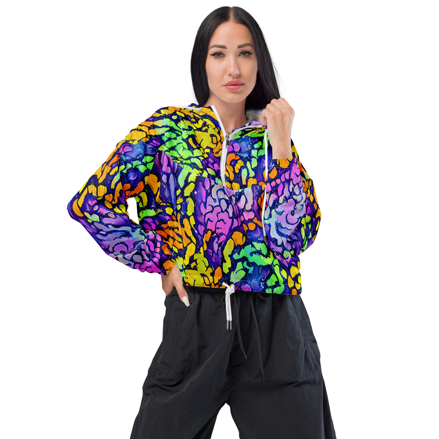 Women's Cropped Windbreaker - Surreal Waveforms