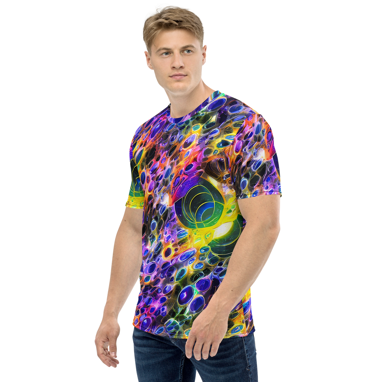 Men's Crew Neck T-Shirt - Neon Orbits