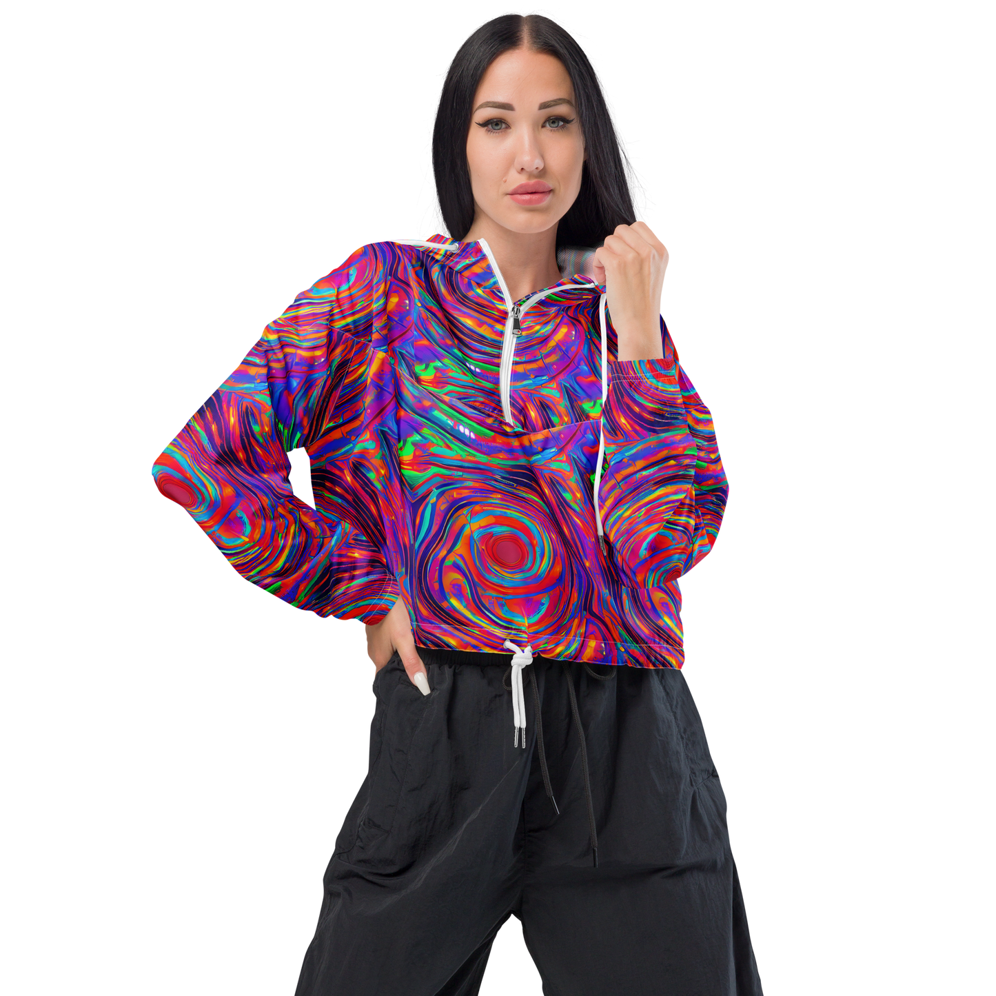 Women's Cropped Windbreaker - Quantum Spiral