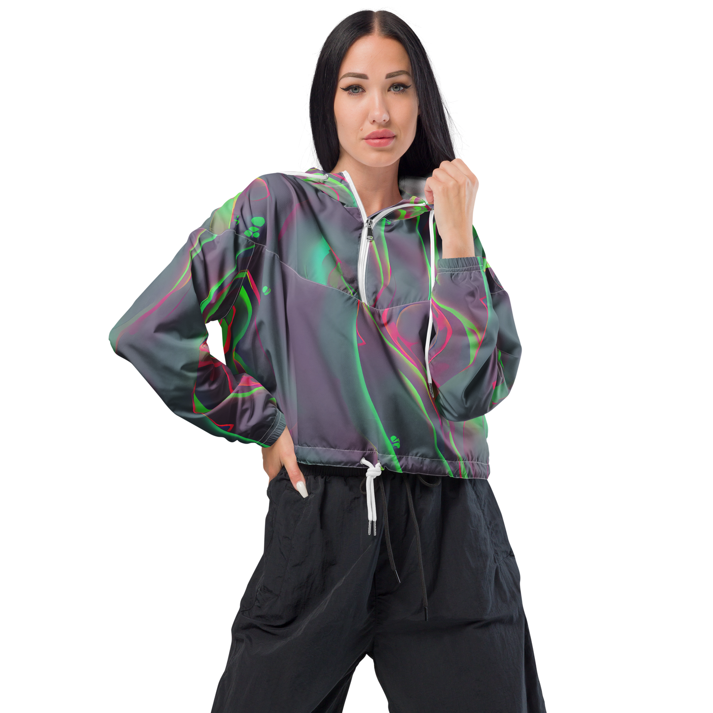 Women's Cropped Windbreaker - Neon Whisper