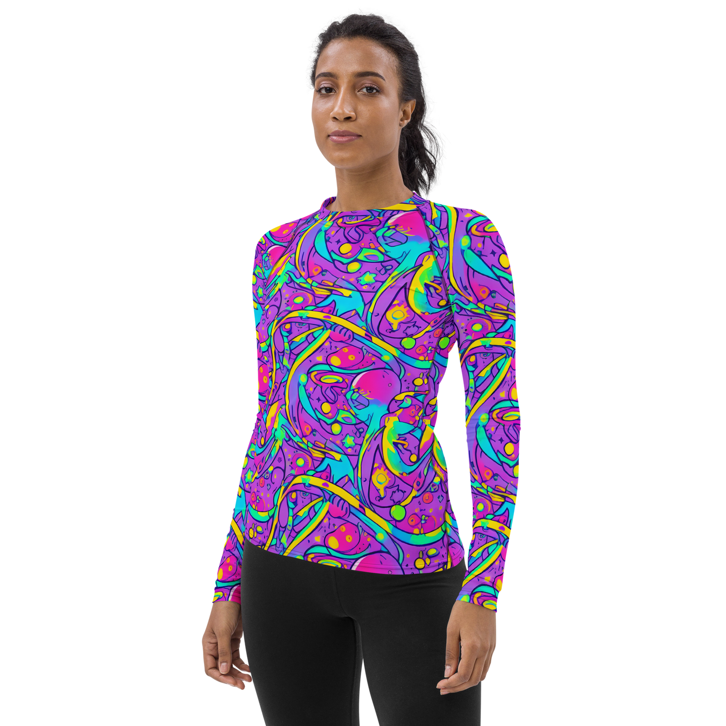 Women's Rash Guard - Neon Galaxy Whirl