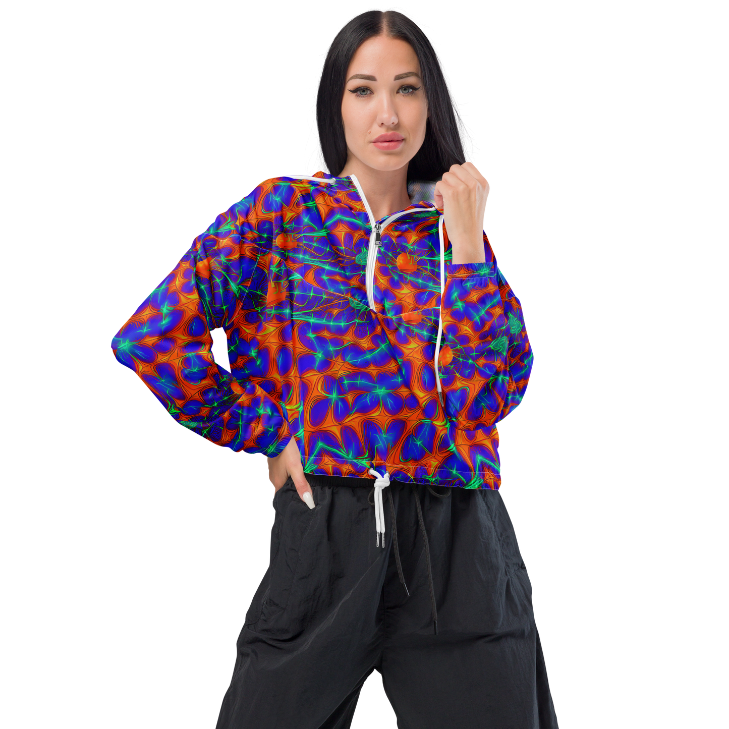 Women's Cropped Windbreaker - Nebula Tides