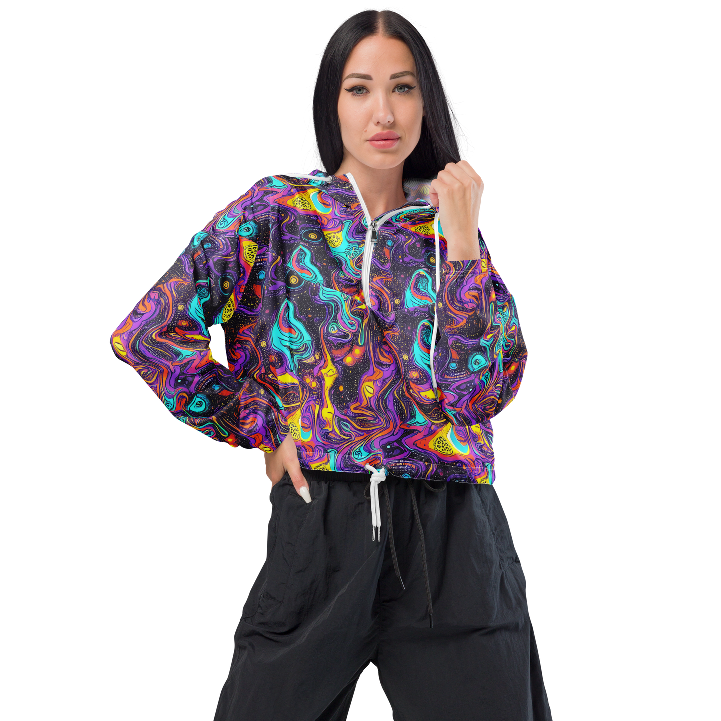 Women's Cropped Windbreaker - Hutty Nebula