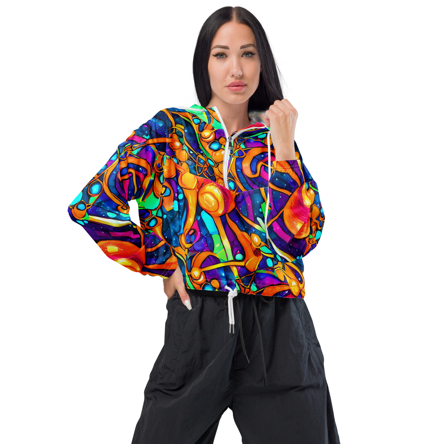 Women's Cropped Windbreaker - Iridescent Nebula