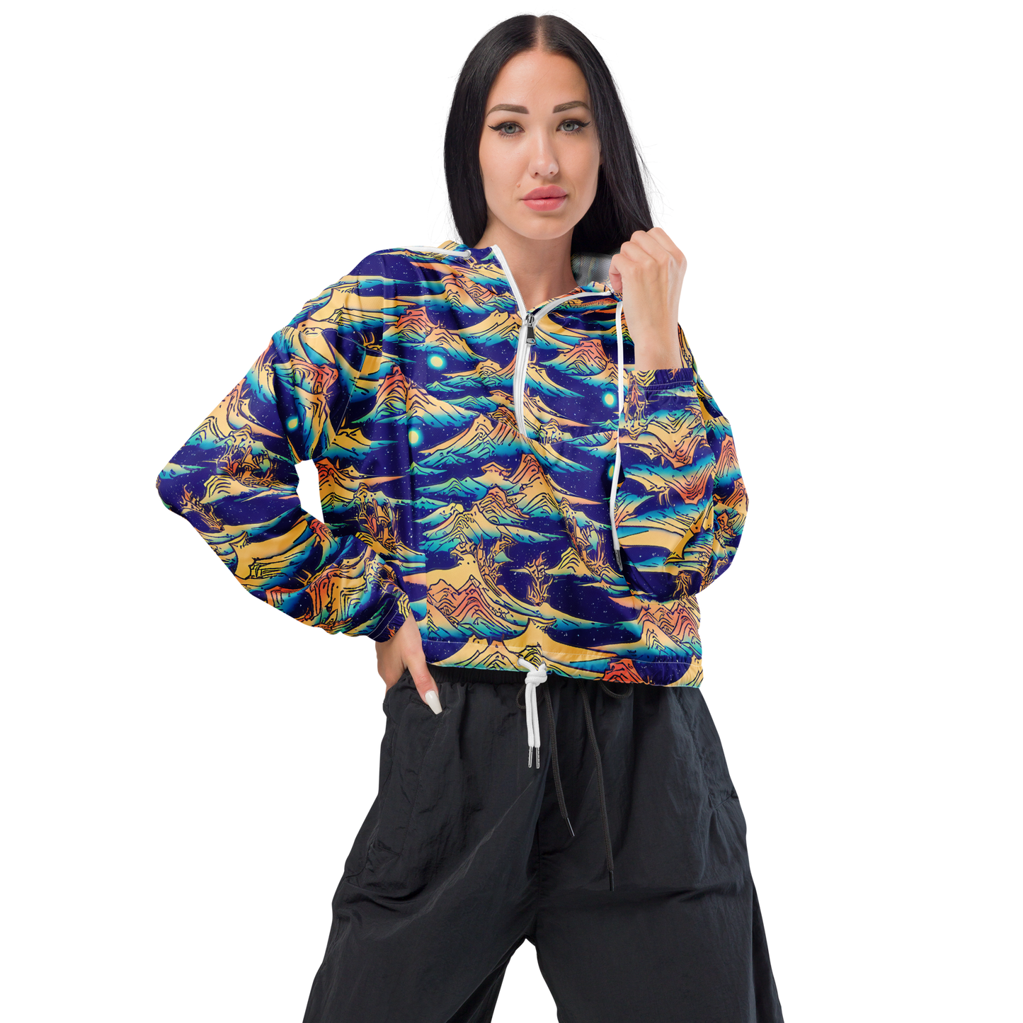 Women's Cropped Windbreaker - Mystical Mountain Mirage