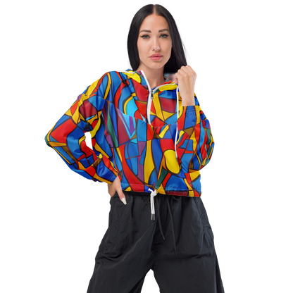 Women's Cropped Windbreaker - Mondrian Maze