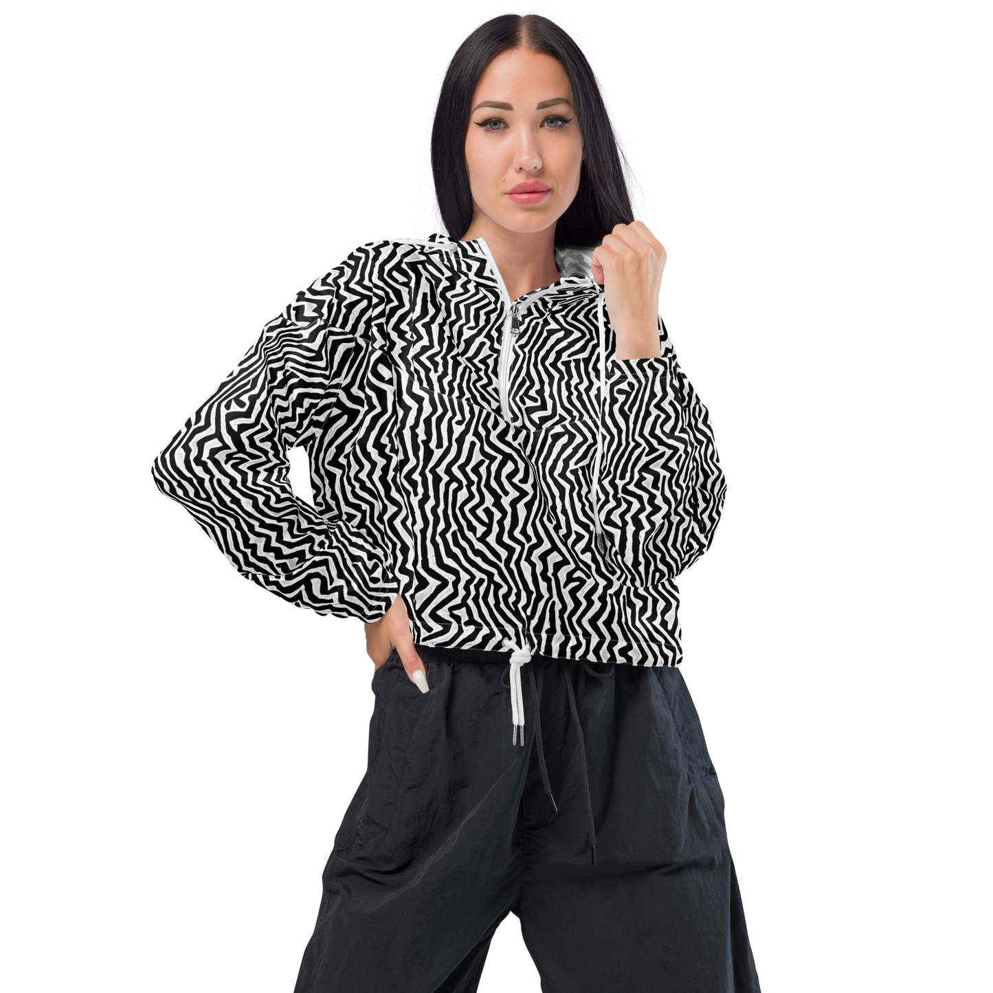 Women's Cropped Windbreaker - Static Swirl