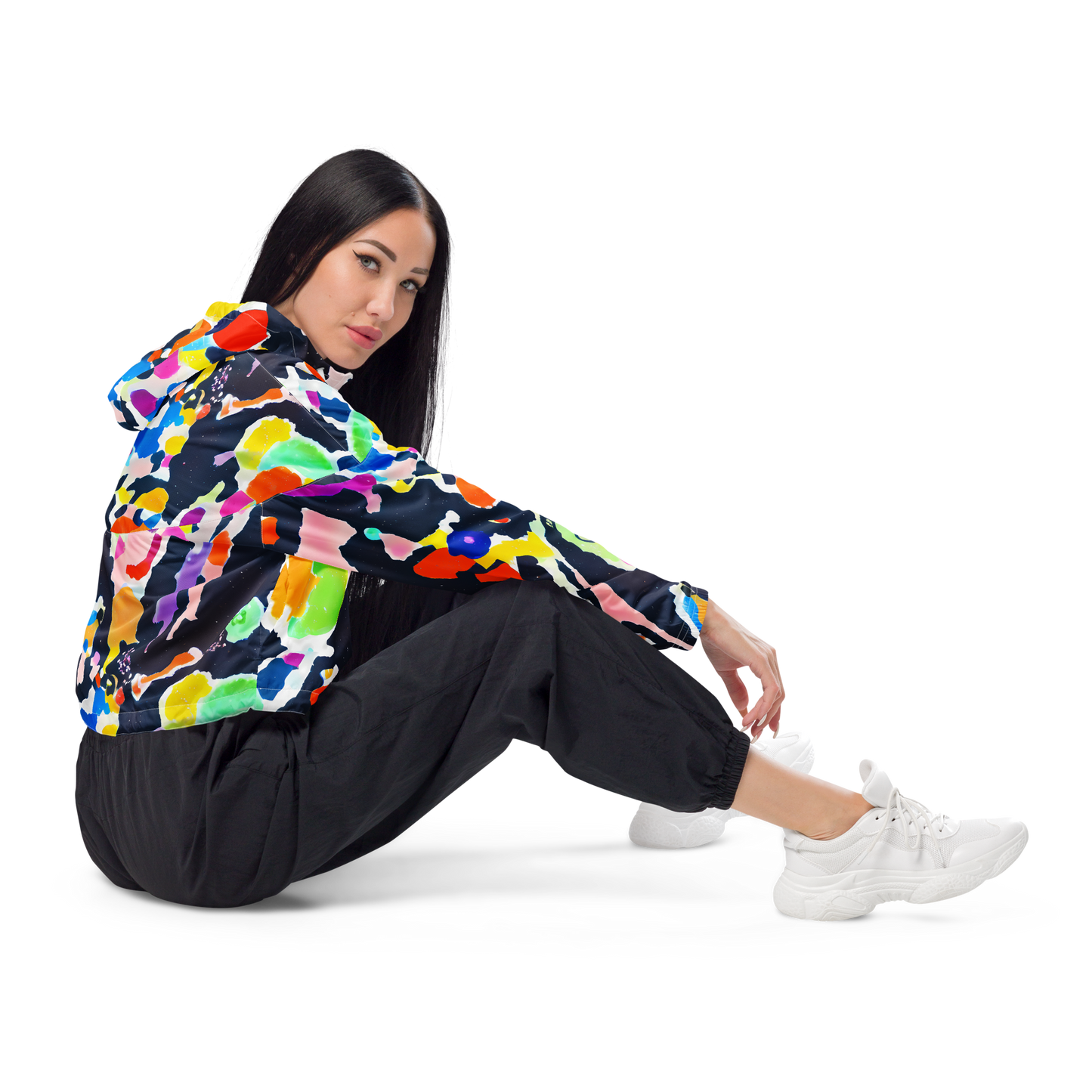 Women's Cropped Windbreaker - Kaleido Burst