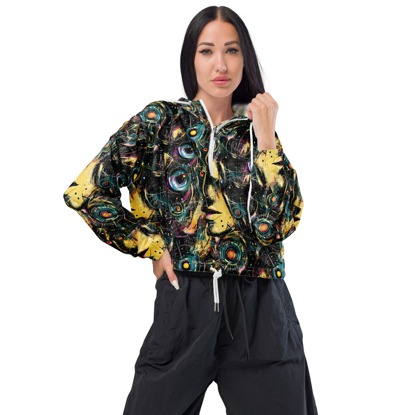 Women's Cropped Windbreaker - Celestial Echoes