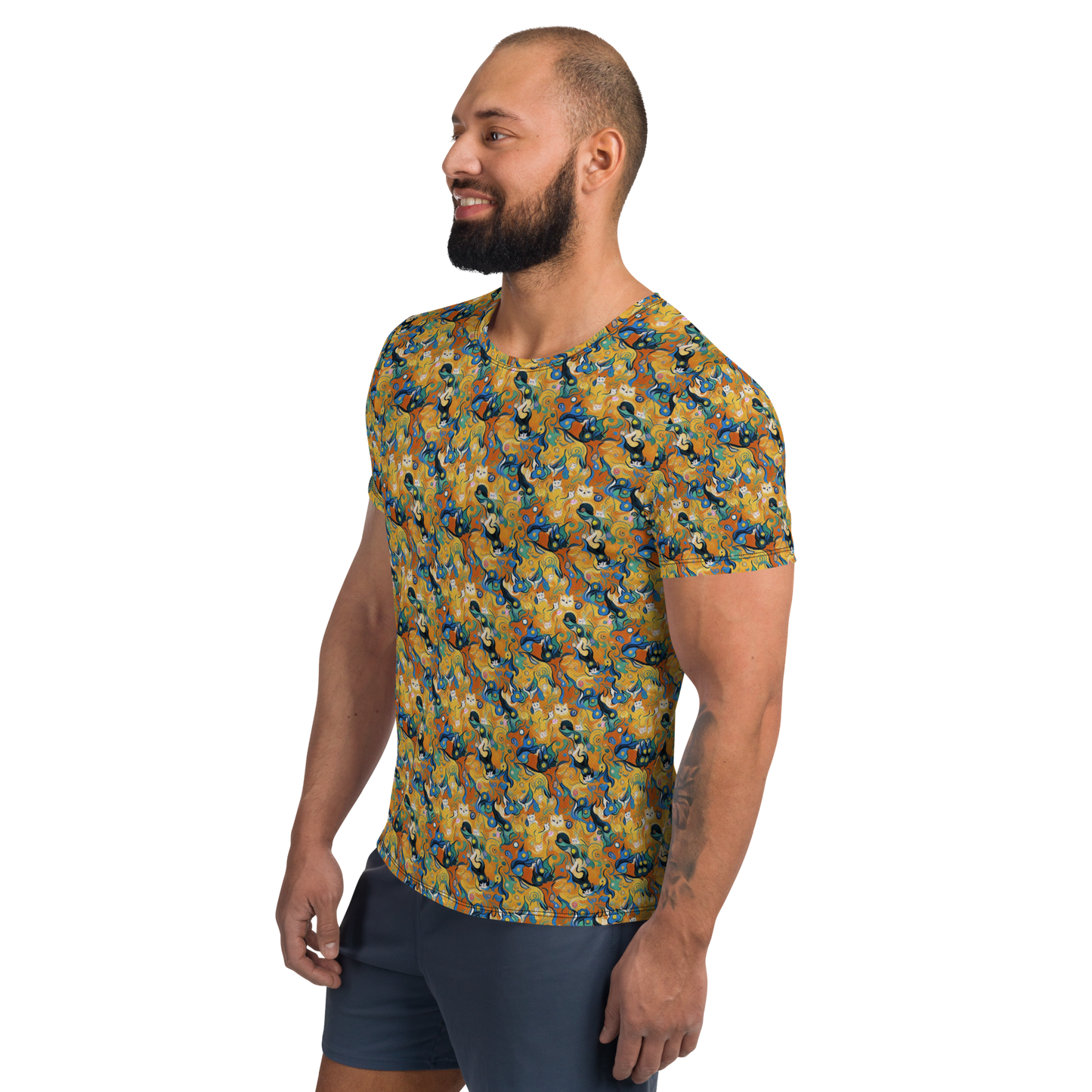 Men's Athletic T-Shirt - Whimsical Feline Dance