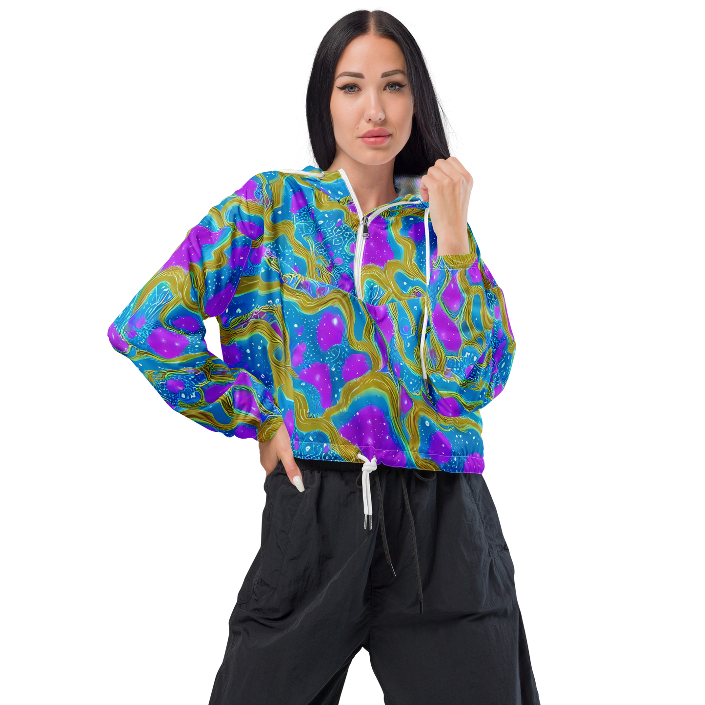 Women's Cropped Windbreaker - Mystic Waves