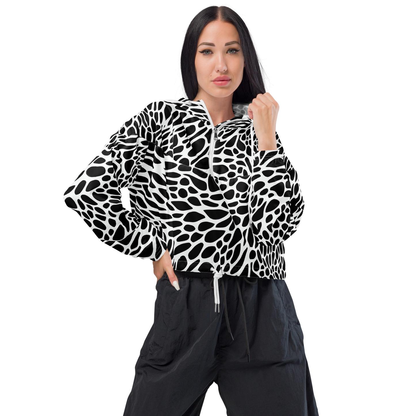 Women's Cropped Windbreaker - Monochrome Mystique