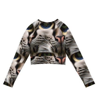 Long Sleeve Crop Top - Feline Mirage