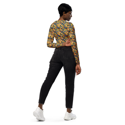 Long Sleeve Crop Top - Whimsical Feline Dance