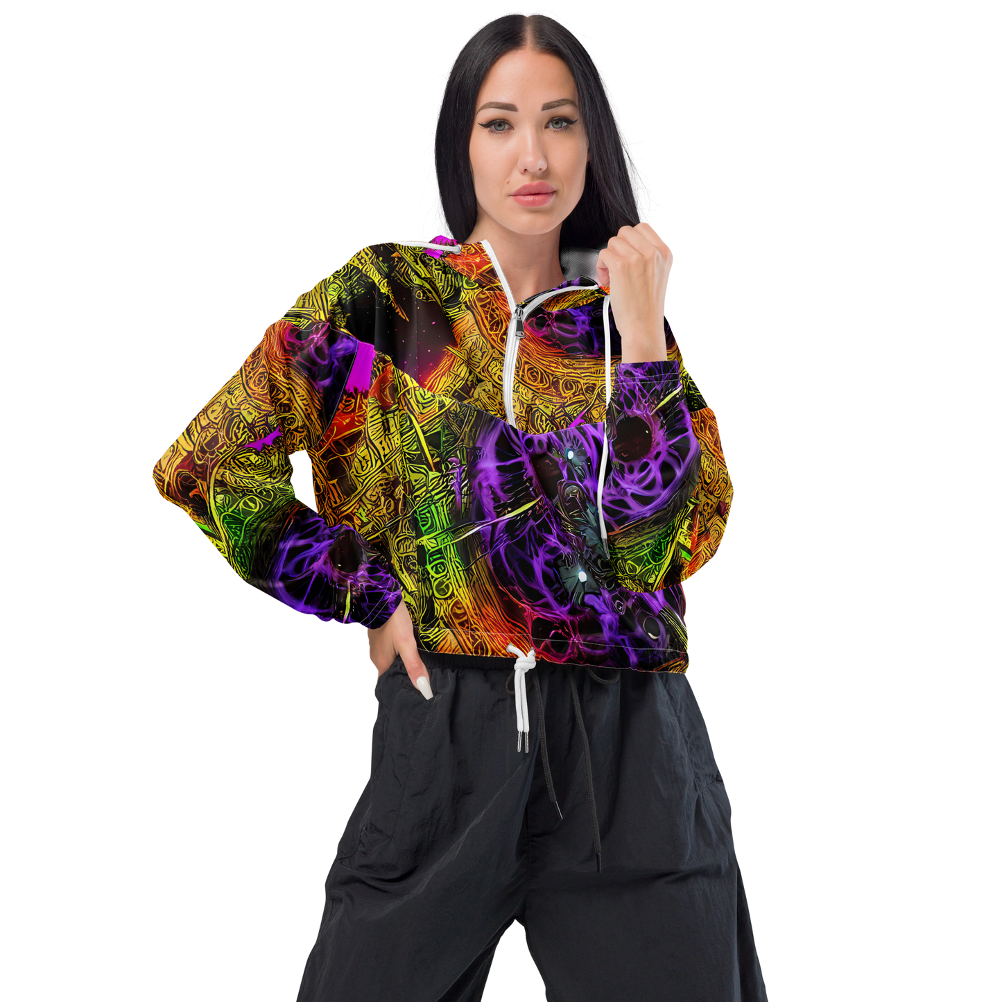 Women's Cropped Windbreaker - Neon Glyphworks