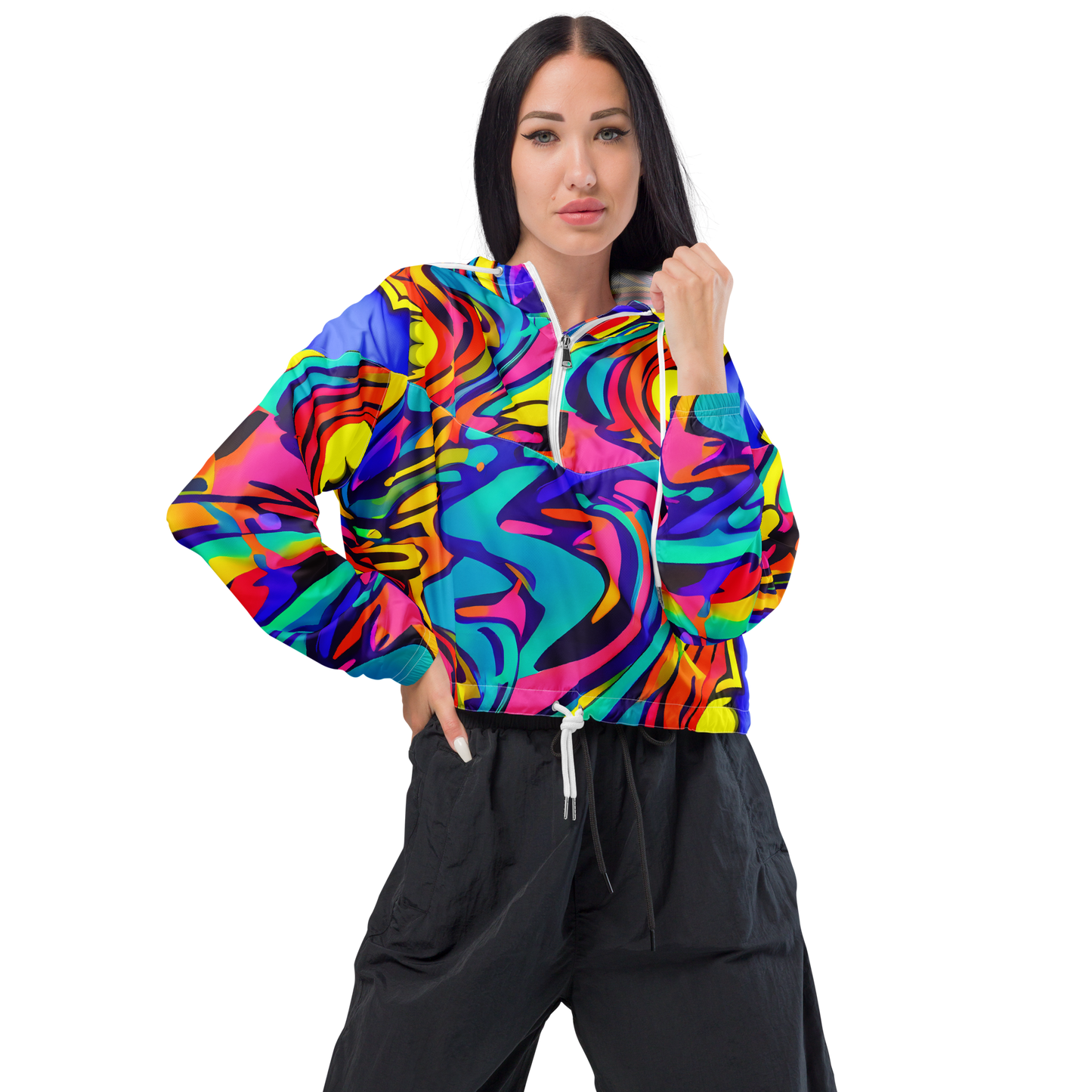 Women's Cropped Windbreaker - Electric Ecstasy