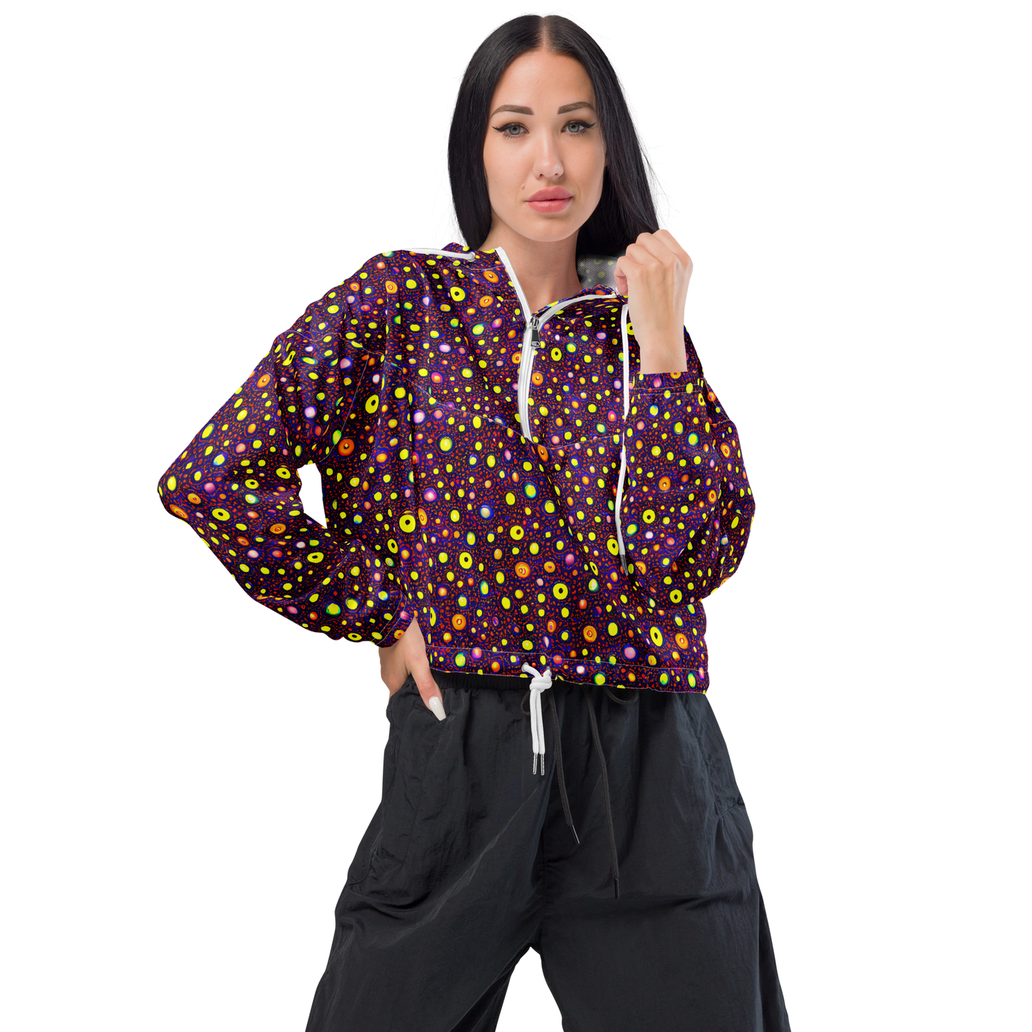 Women's Cropped Windbreaker - Cosmic Dotscape