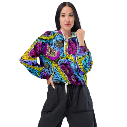 Women's Cropped Windbreaker - Orbiting Orbs