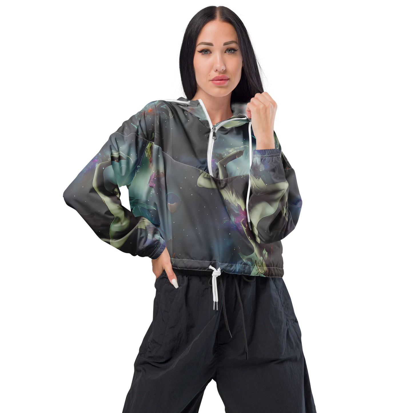 Women's Cropped Windbreaker - Cosmic Dancer