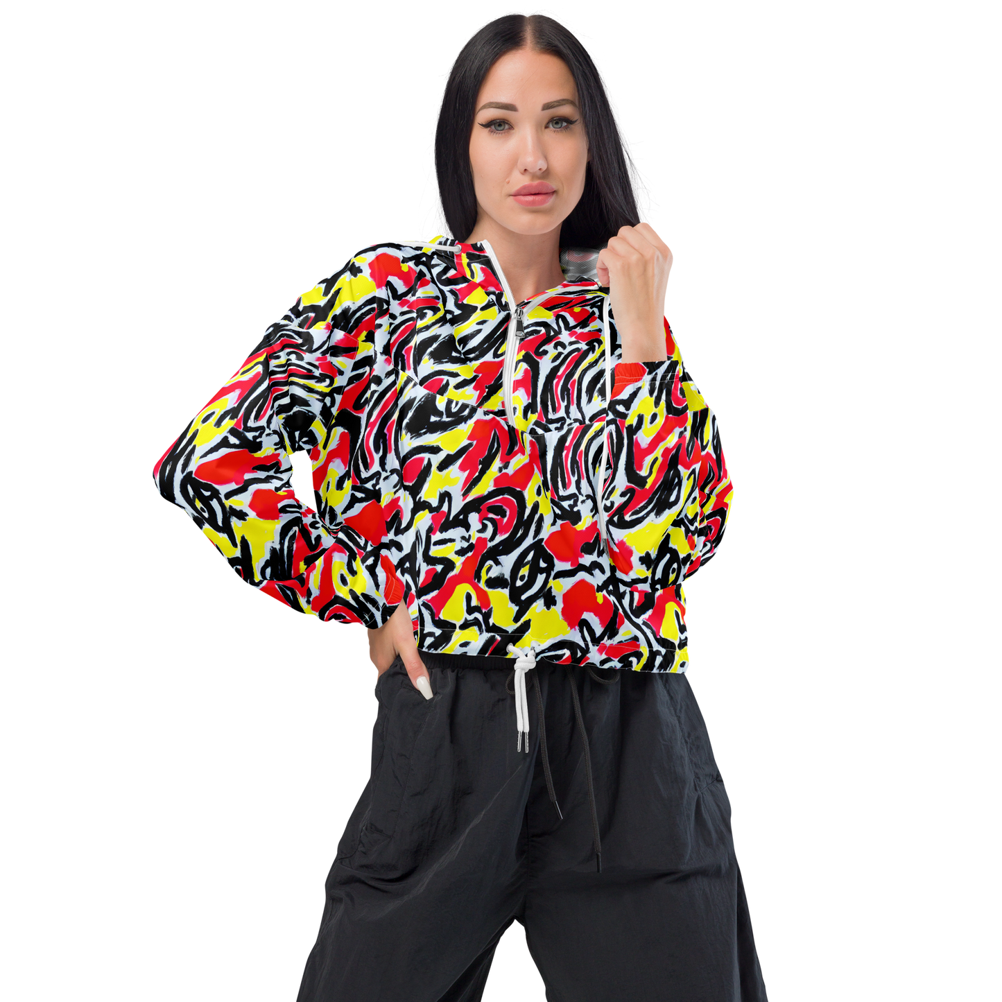 Women's Cropped Windbreaker - Cosmic Brushstrokes