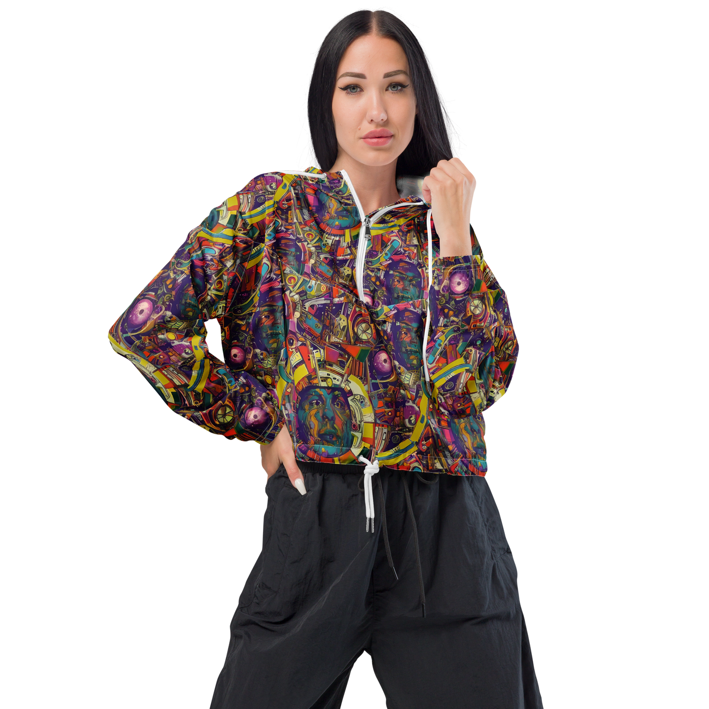 Women's Cropped Windbreaker - Cosmic Collage