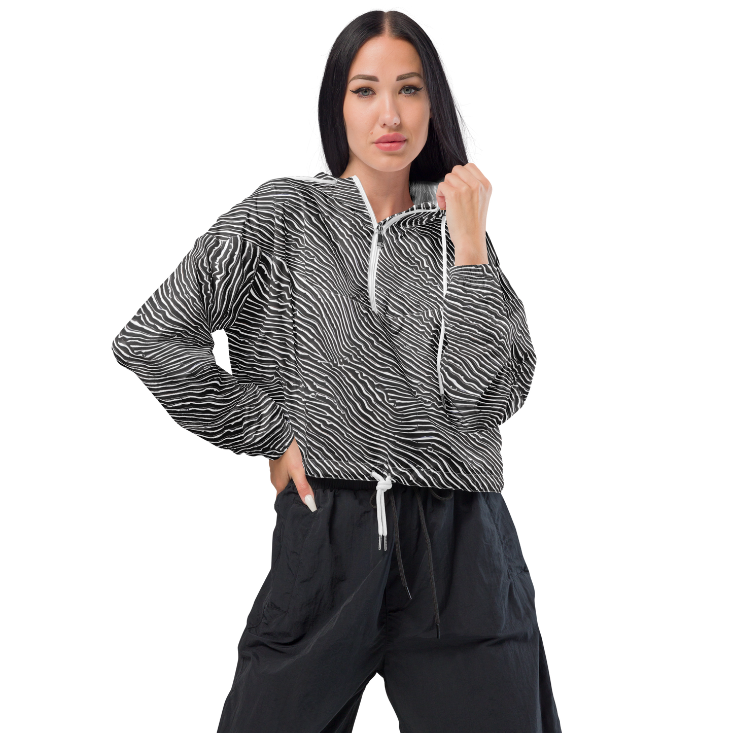 Women's Cropped Windbreaker - Hypnotic Waves