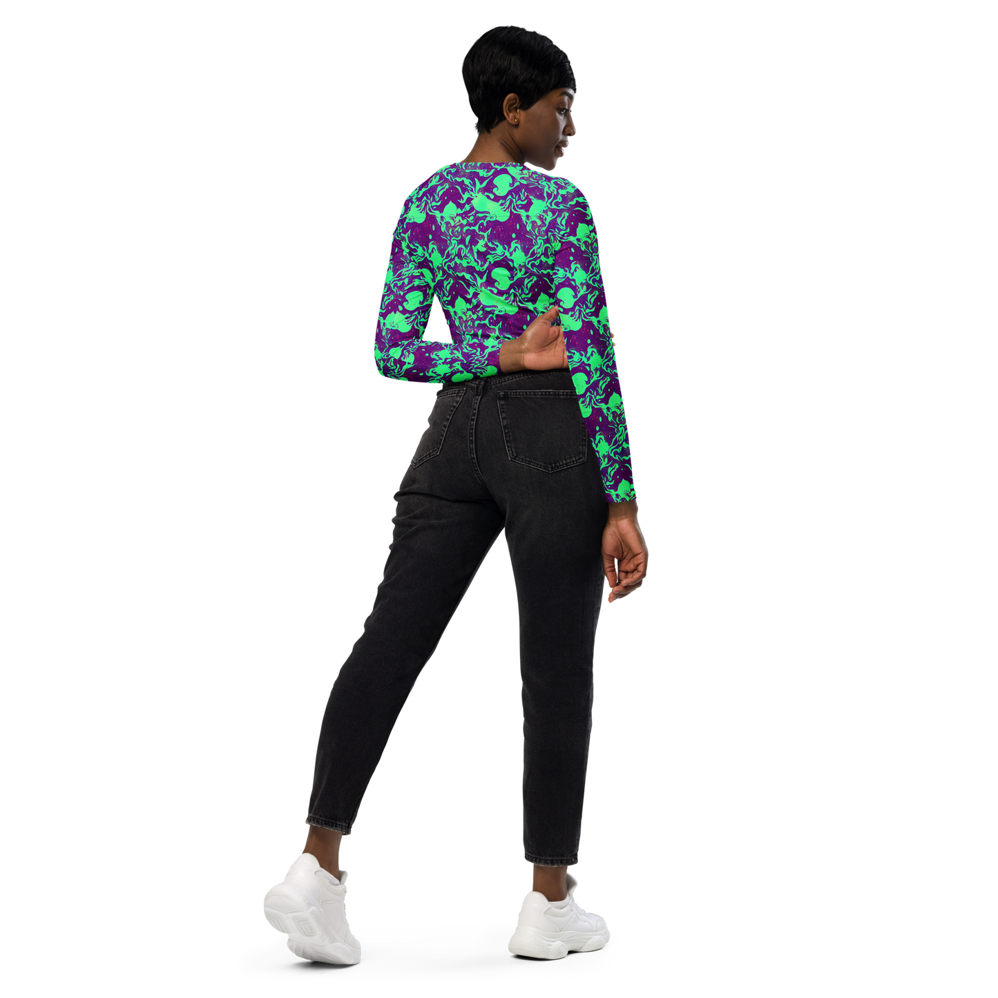 Long Sleeve Crop Top - Alien Ripples