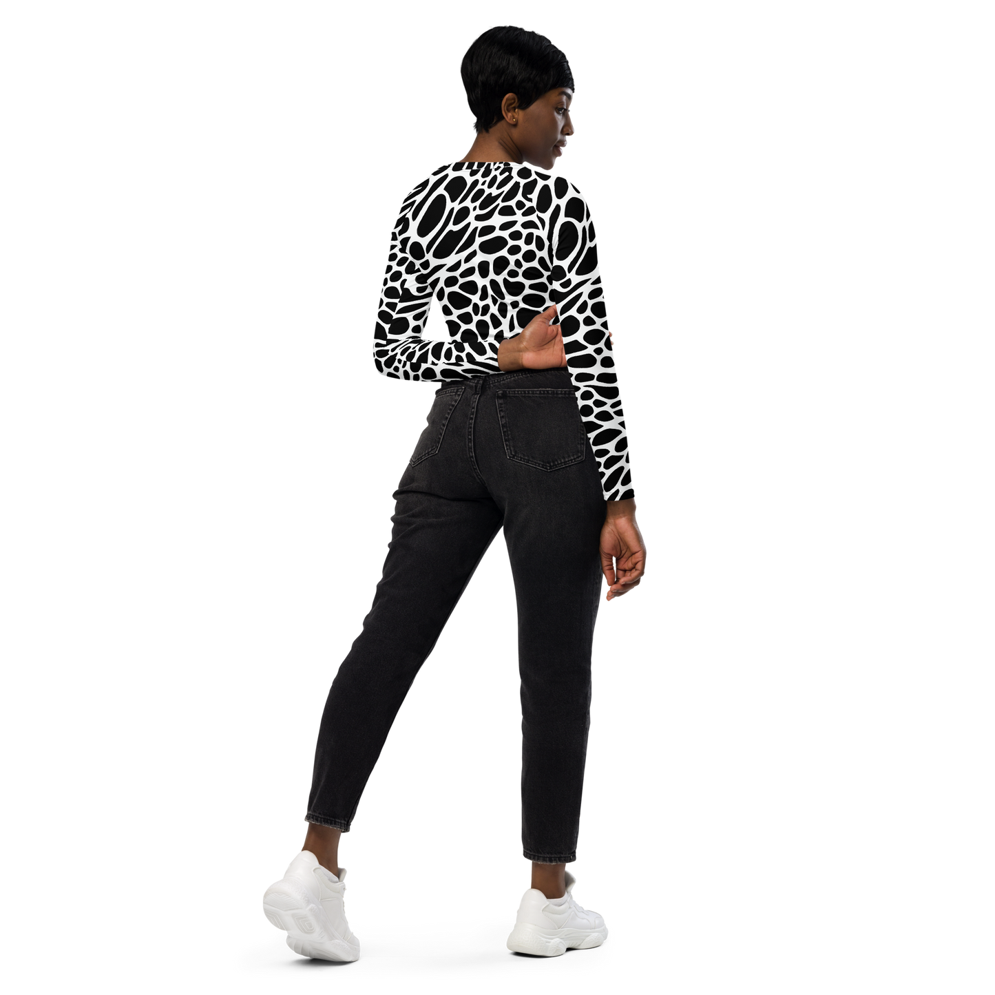 Long Sleeve Crop Top - Monochrome Mystique