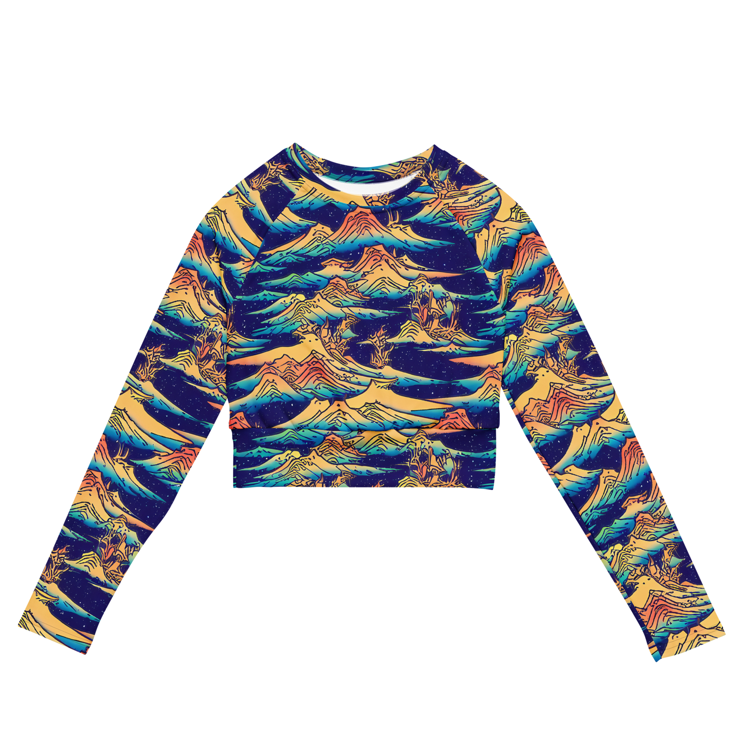 Long Sleeve Crop Top - Mystical Mountain Mirage