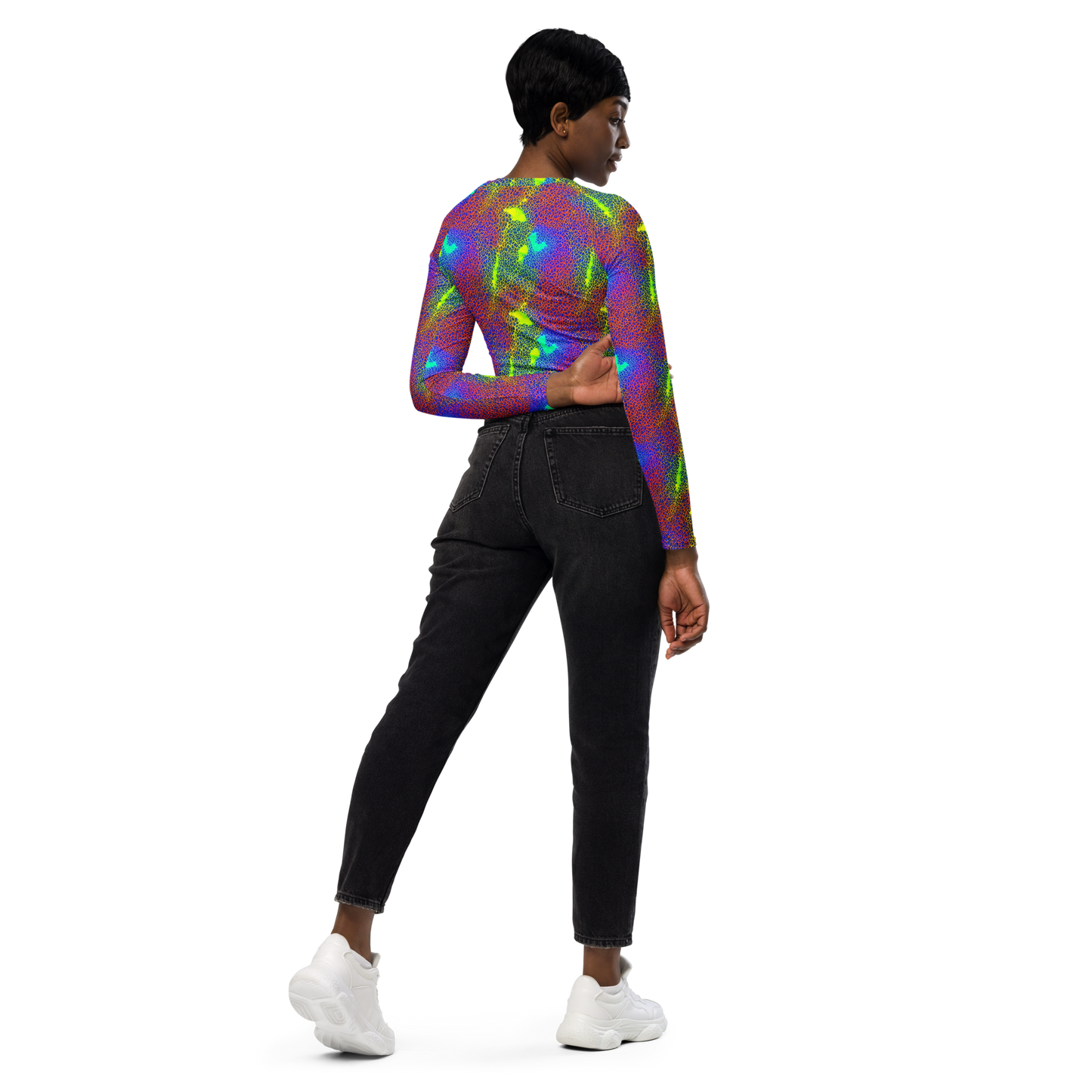 Long Sleeve Crop Top - Prismatic Web