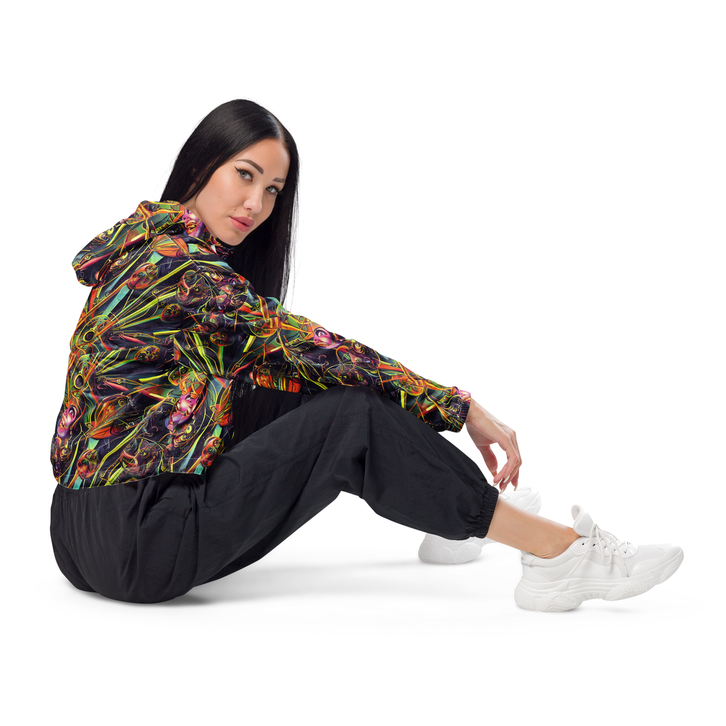 Women's Cropped Windbreaker - Psychedelic Deep Space