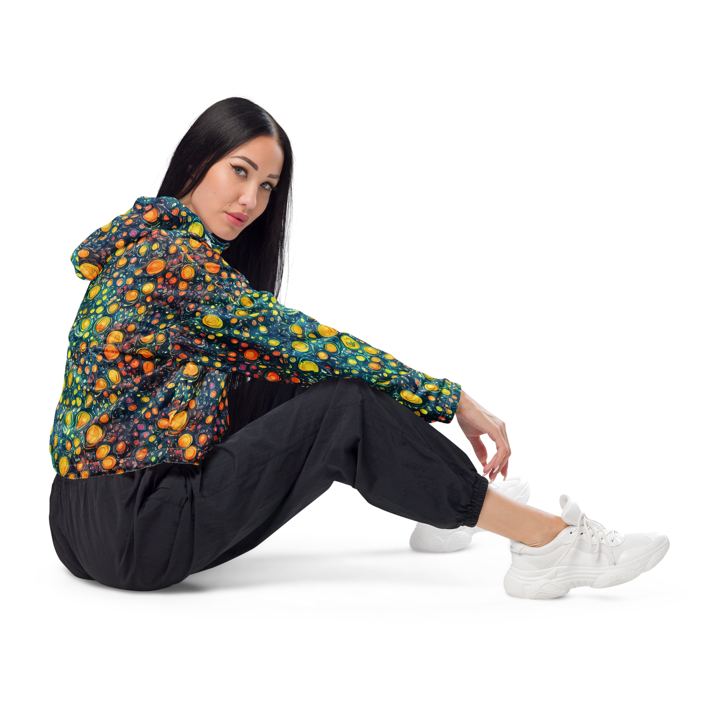 Women's Cropped Windbreaker - Starry Orbits