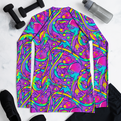 Women's Rash Guard - Neon Galaxy Whirl