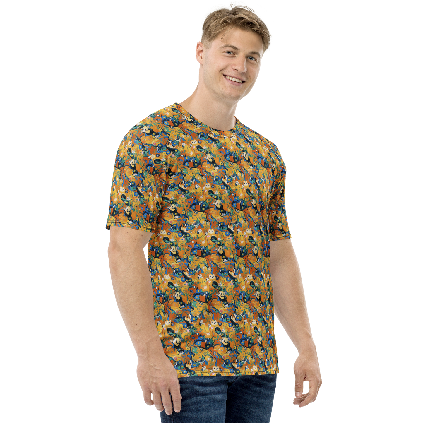 Men's Crew Neck T-Shirt - Whimsical Feline Dance