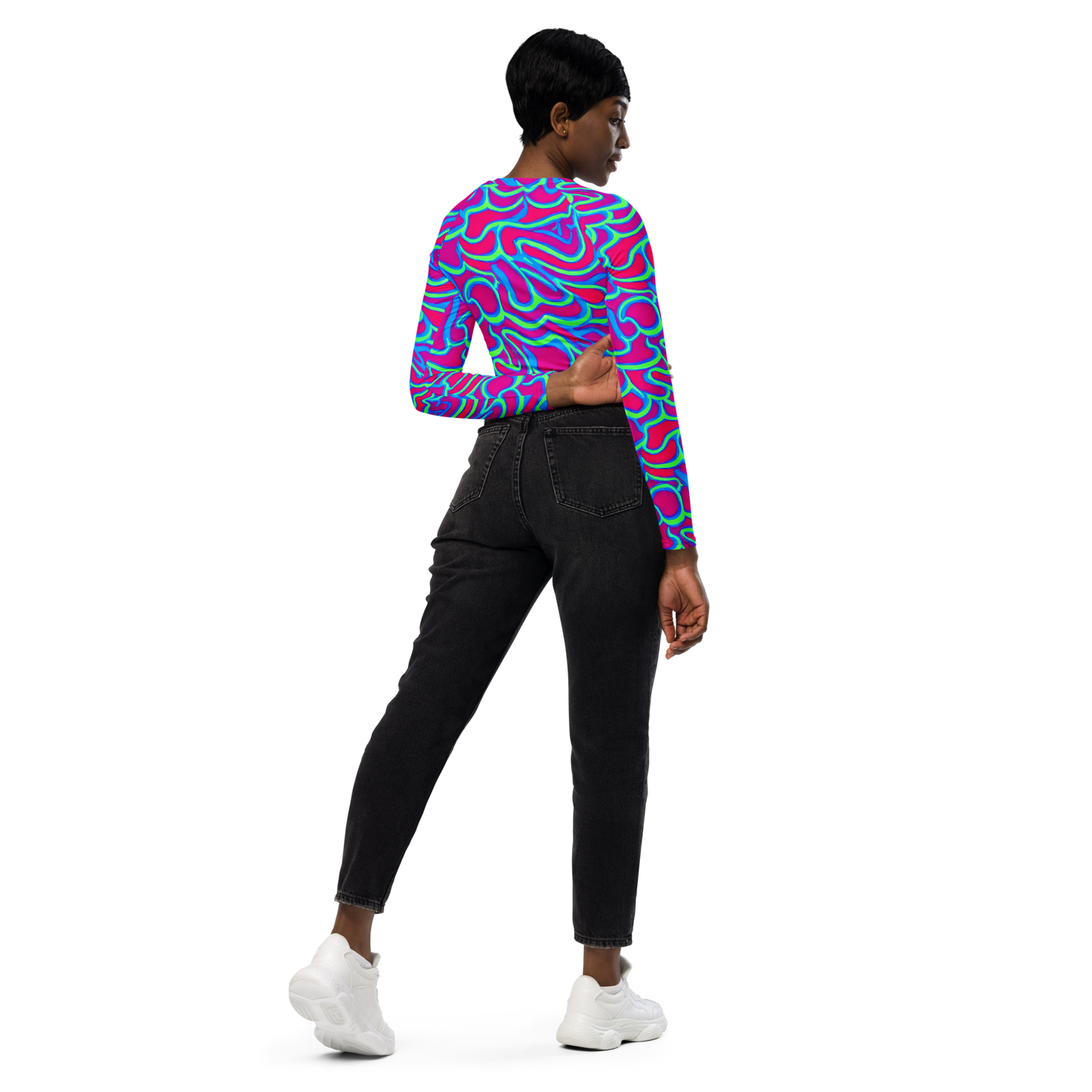 Long Sleeve Crop Top - Aquatic Ember