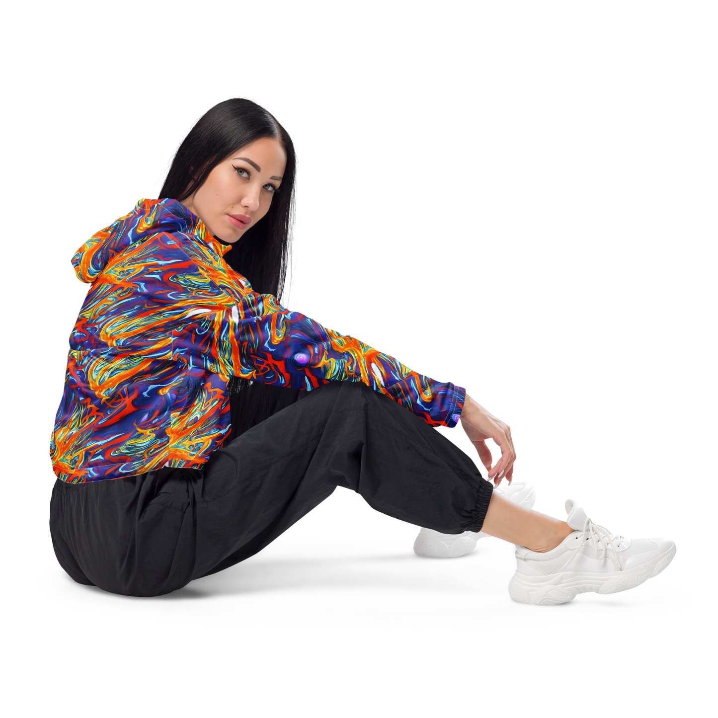 Women's Cropped Windbreaker - Galactic Ember