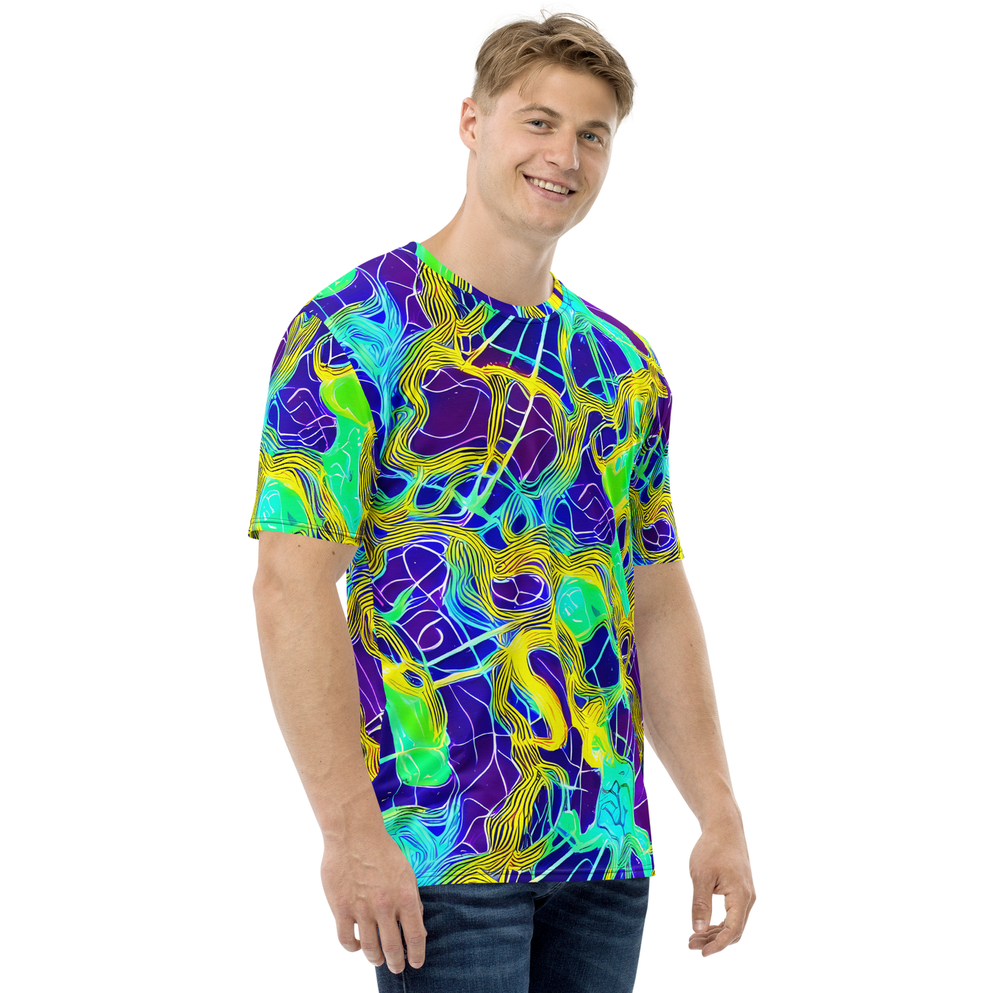 Men's Crew Neck T-Shirt - Neon Jungle Rhapsody