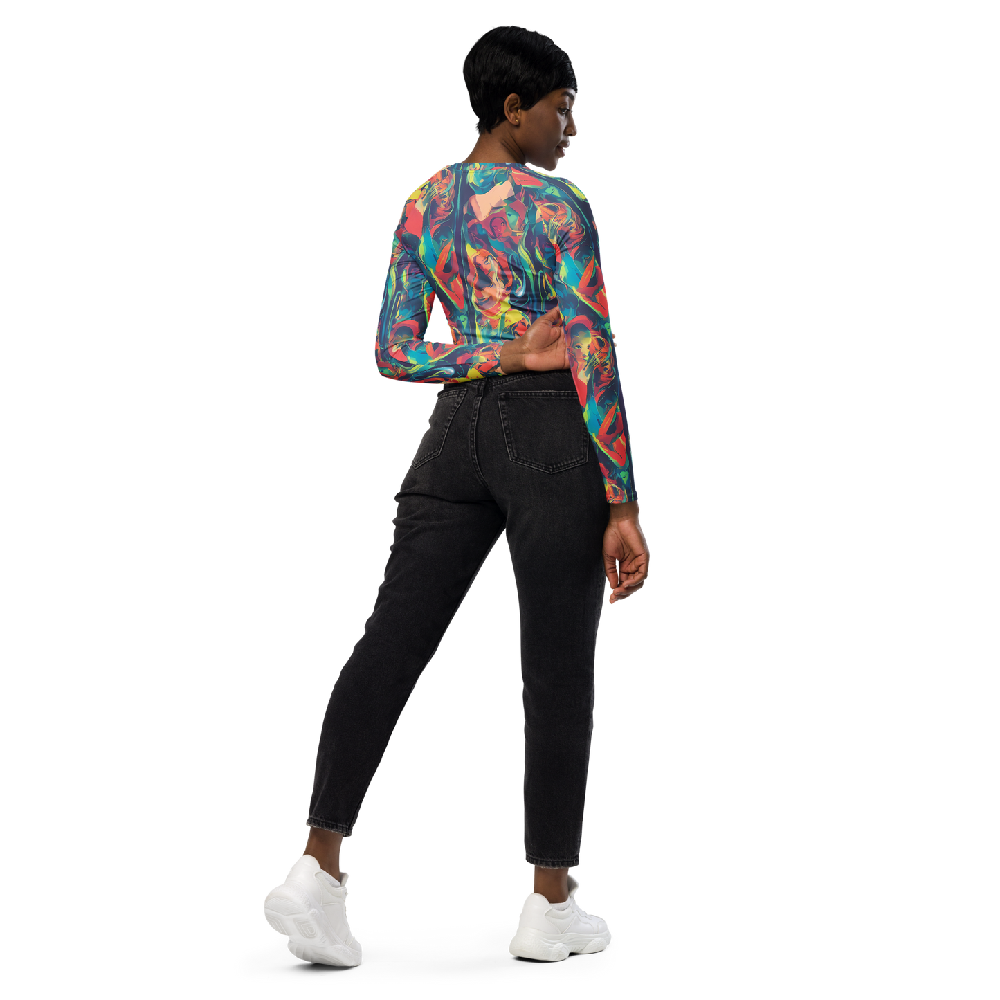 Long Sleeve Crop Top - Neon Aurora