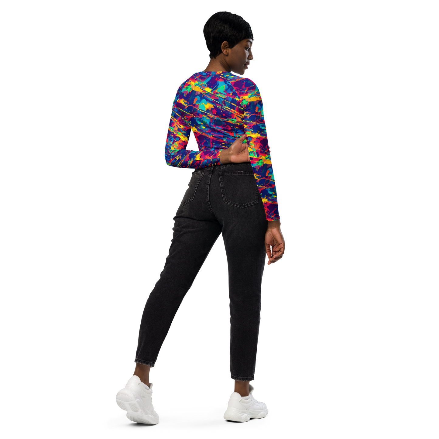 Long Sleeve Crop Top - Spectrum Streaks