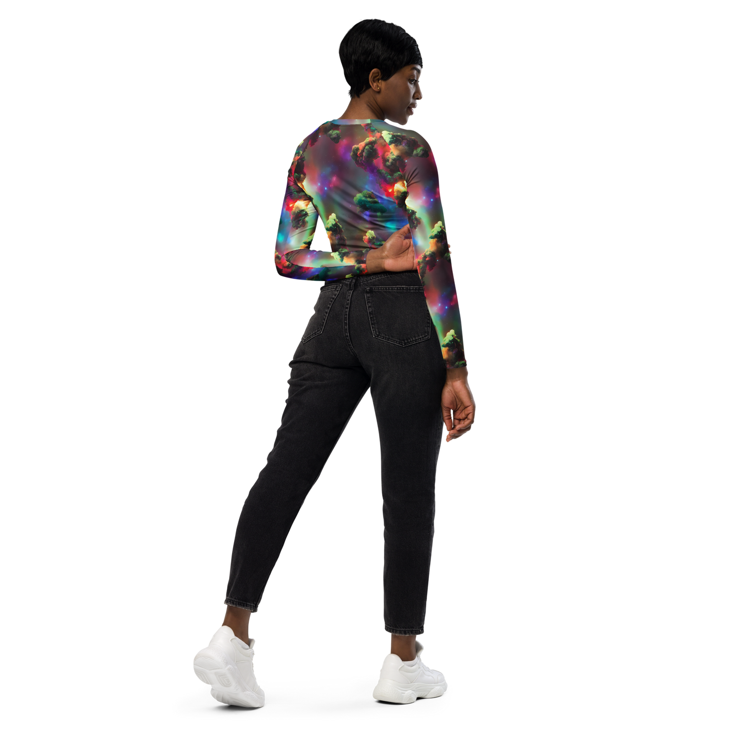 Long Sleeve Crop Top - Nebula Dreams