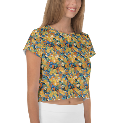 Women's Crop Tee - Whimsical Feline Dance