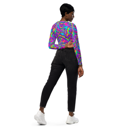 Long Sleeve Crop Top - Neon Galaxy Whirl