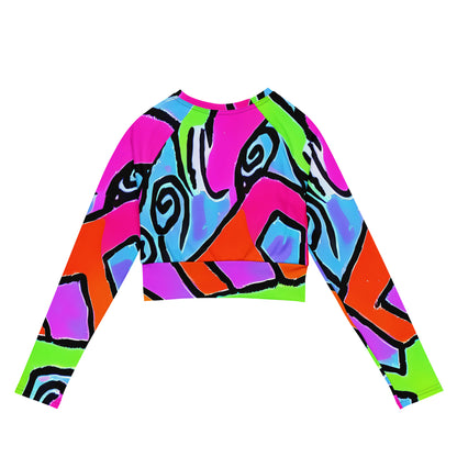Long Sleeve Crop Top - Electric Mosaic