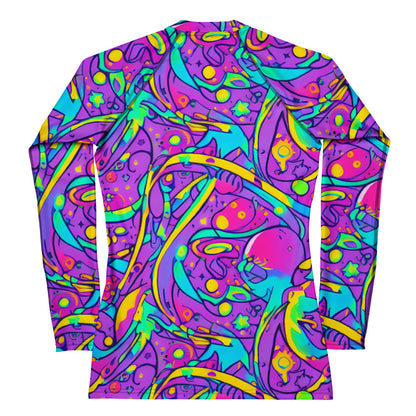 Women's Rash Guard - Neon Galaxy Whirl