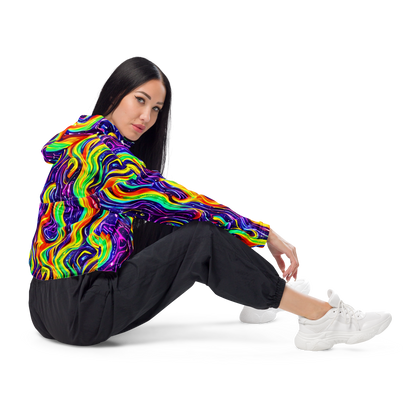 Women's Cropped Windbreaker - Galactic Flames